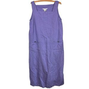Vintage Women’s 100% Linen Shift Coveralls Maxi Purple Sleeveless Dress sz Large